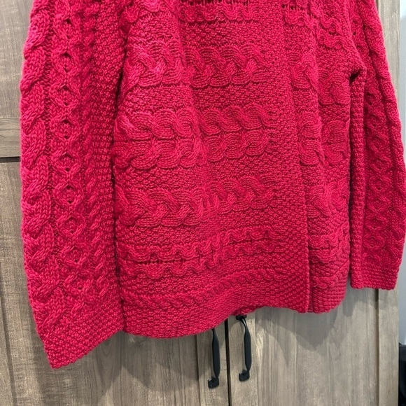 Inis Craft Large Cardigan Merino Wool Sweater One Button Cable Knit Red - Picture 6 of 12